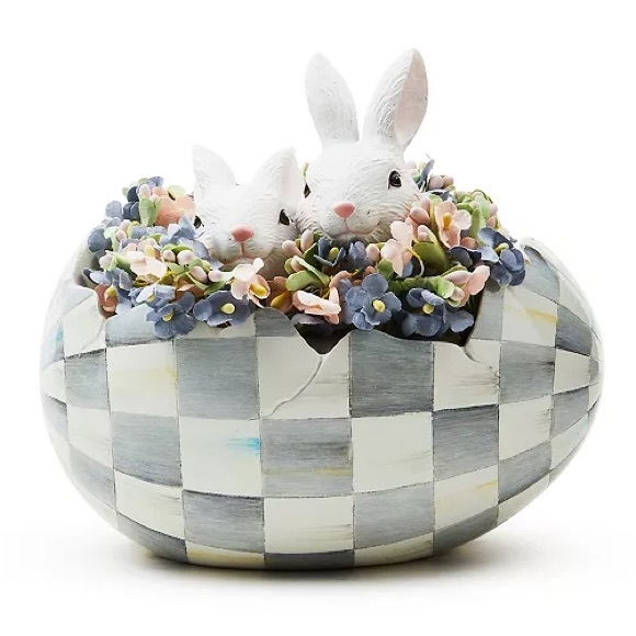 MacKenzie-Childs Peekaboo Egg, Sterling Check, Spring/Easter Bunny Decor - Picture 4 of 4
